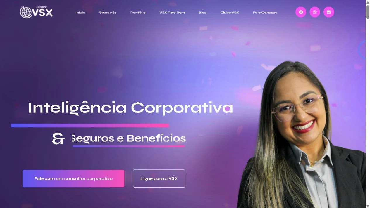 Captura real do website Grupo VSX